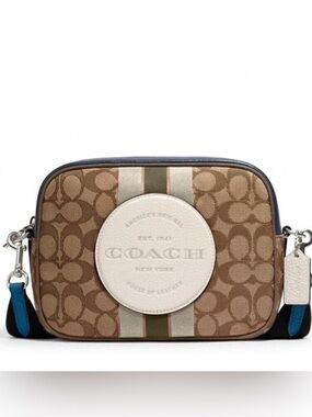 NWT COACH Dempsey Camera Bag In Signature Jacquard With Stripe And Patch